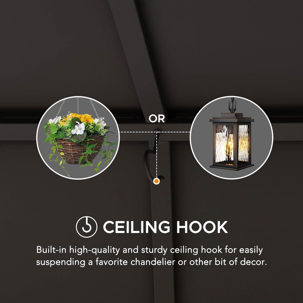 SUNJOY 12x16 Hard Top Gazebo with Steel Roof, Ceiling Hook, and Netting.