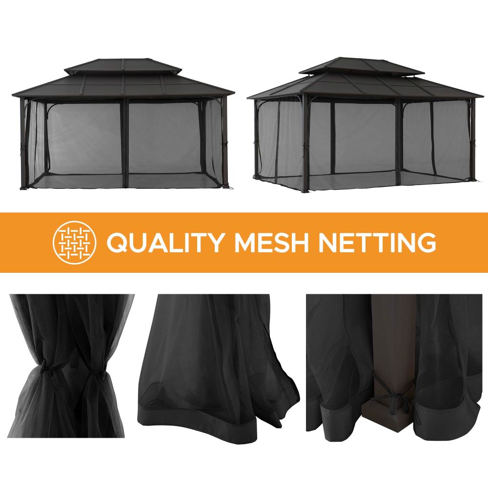 SUNJOY 12x16 Hard Top Gazebo with Steel Roof, Ceiling Hook, and Netting.