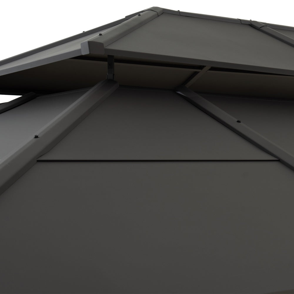SUNJOY 12x16 Hard Top Gazebo with Steel Roof, Ceiling Hook, and Netting