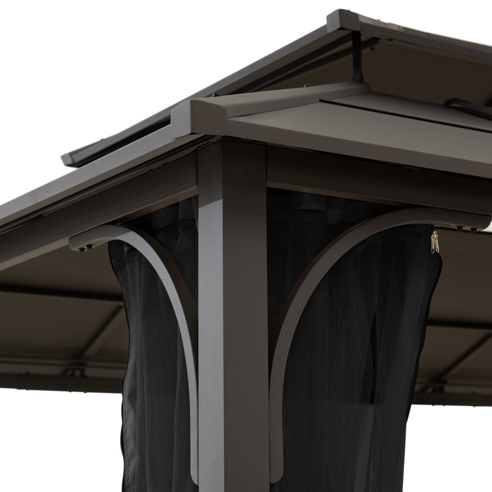 SUNJOY 12x16 Hard Top Gazebo with Steel Roof, Ceiling Hook, and Netting