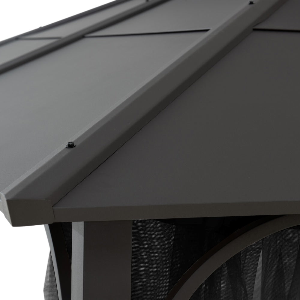 SUNJOY 12x16 Hard Top Gazebo with Steel Roof, Ceiling Hook, and Netting