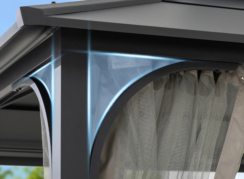 SUNJOY 12x16 Hard Top Gazebo with Steel Roof, Ceiling Hook, and Netting - Black