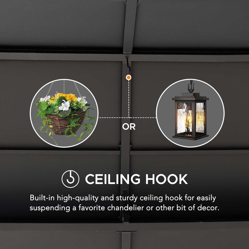 SUNJOY 12x16 Hard Top Gazebo with Steel Roof, Ceiling Hook, and Netting.