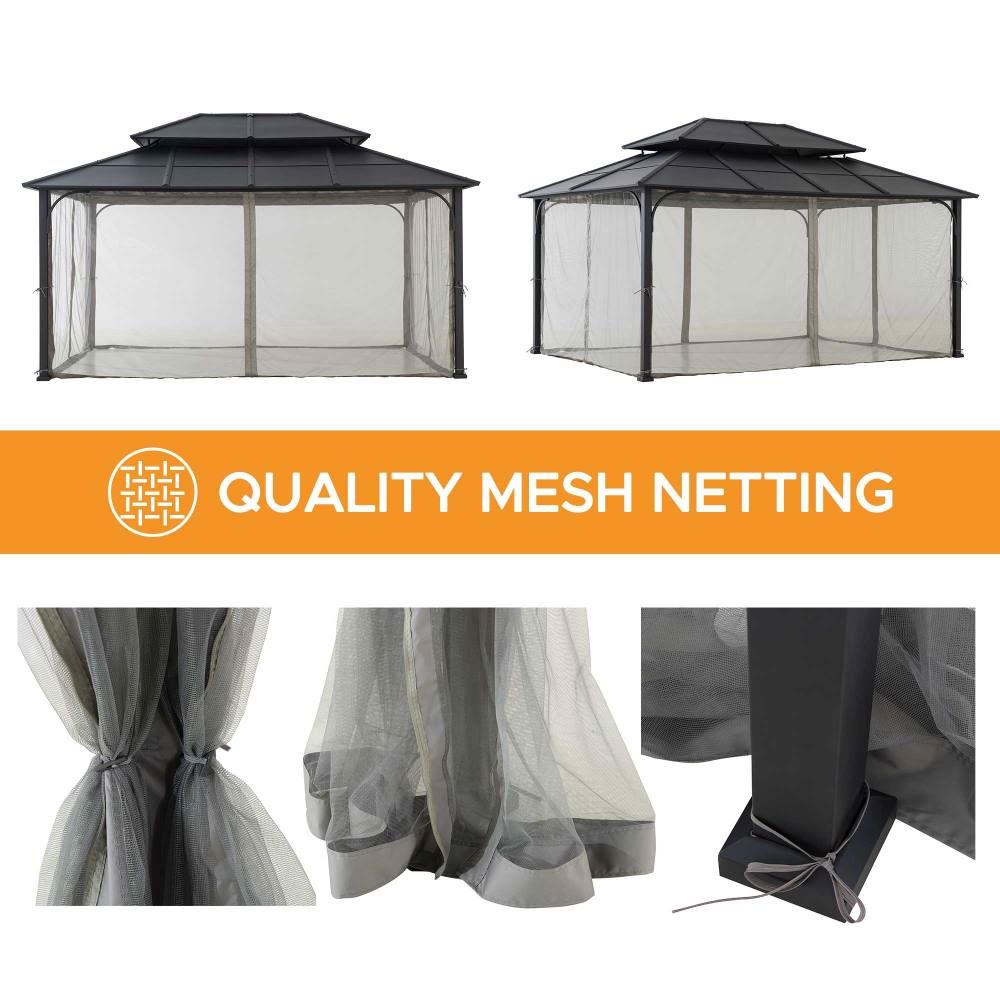 SUNJOY 12x16 Hard Top Gazebo with Steel Roof, Ceiling Hook, and Netting - Black