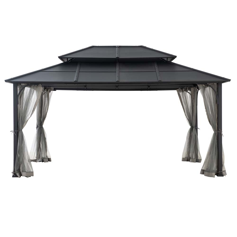 SUNJOY 12x16 Hard Top Gazebo with Steel Roof, Ceiling Hook, and Netting.