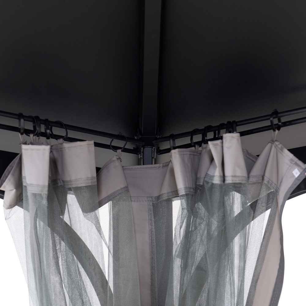 SUNJOY 12x16 Hard Top Gazebo with Steel Roof, Ceiling Hook, and Netting - Black