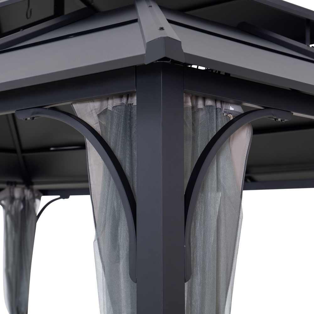 SUNJOY 12x16 Hard Top Gazebo with Steel Roof, Ceiling Hook, and Netting - Black