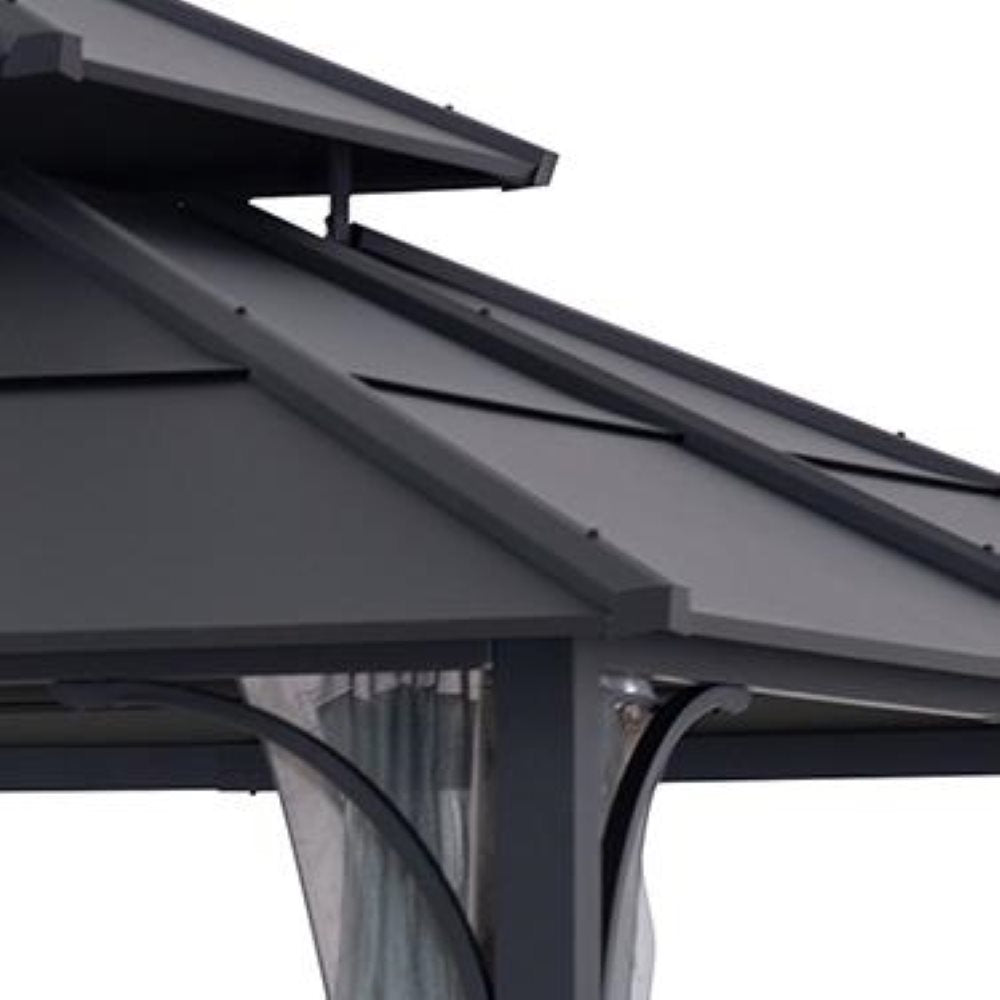 SUNJOY 12x16 Hard Top Gazebo with Steel Roof, Ceiling Hook, and Netting - Black