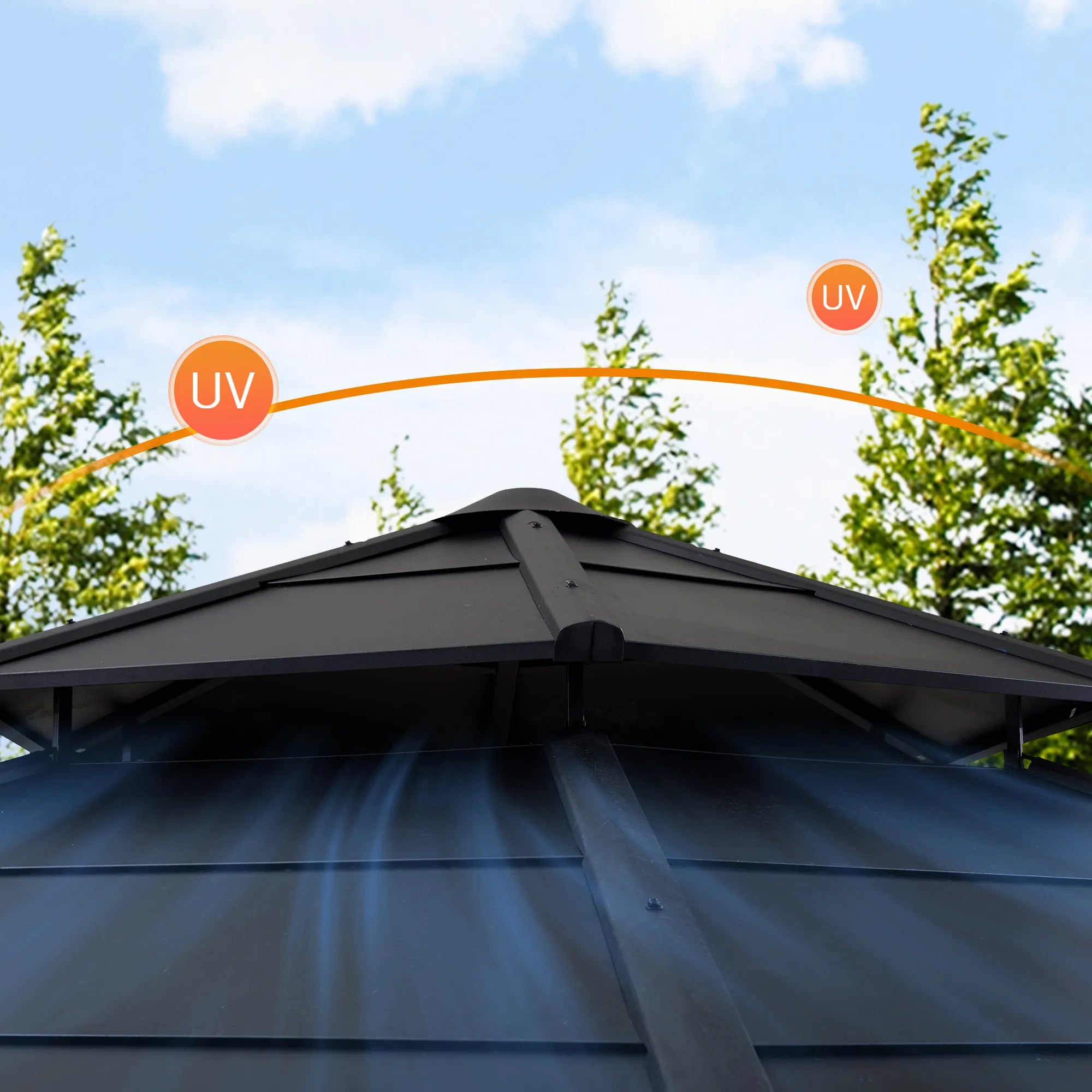 SUNJOY 15x15 Aluminum Framed Hexagonal Hardtop Gazebo with Ceiling Hook
