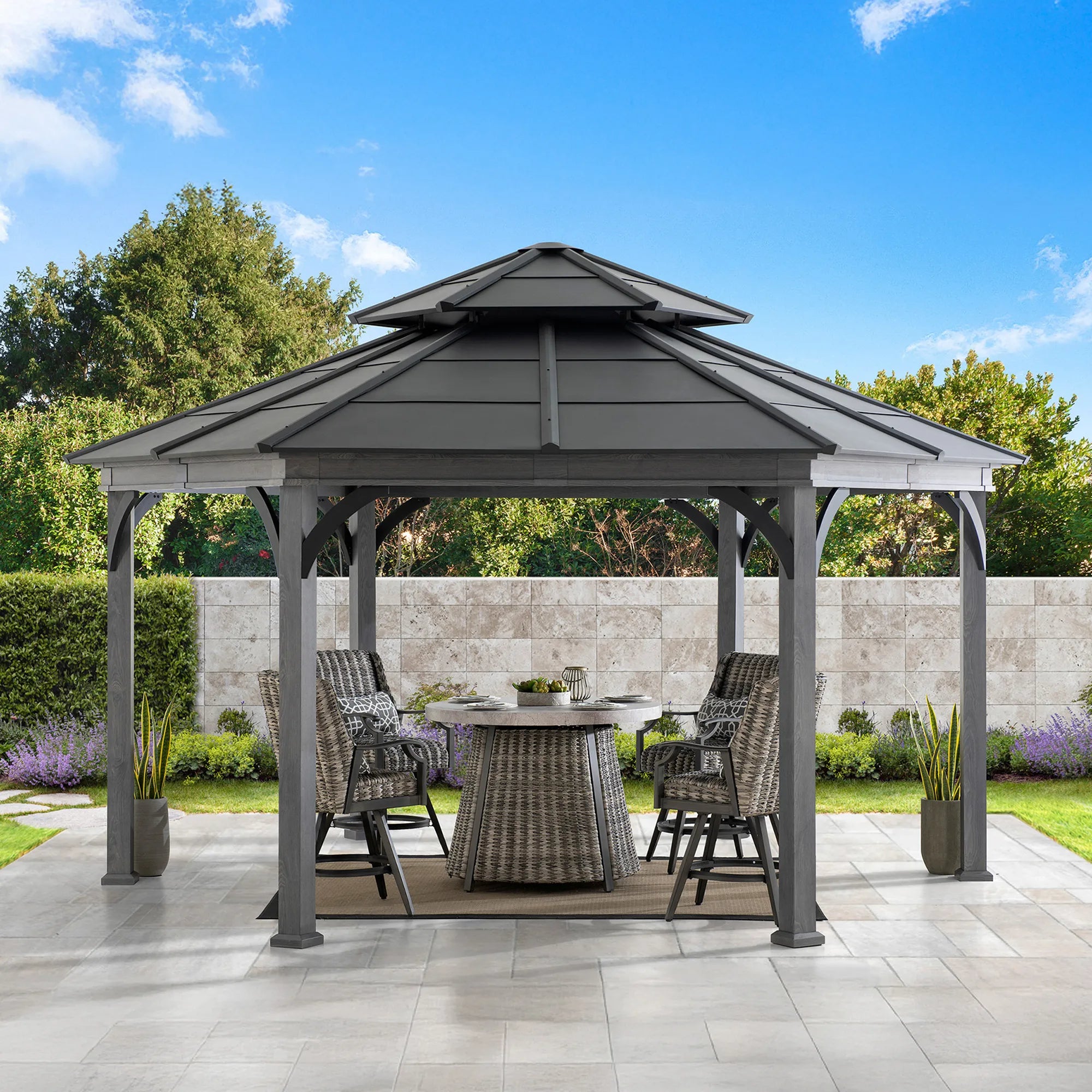 SUNJOY 18x18 Aluminum Framed Hexagonal Hardtop Gazebo with Ceiling Hook