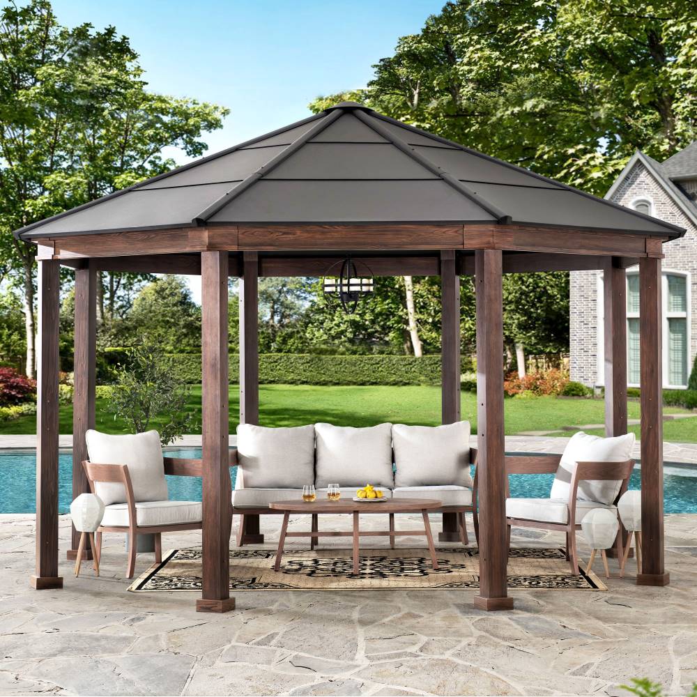 SUNJOY 15x15 Daybreak Octagon Gazebo with Metal Ceiling Hook.