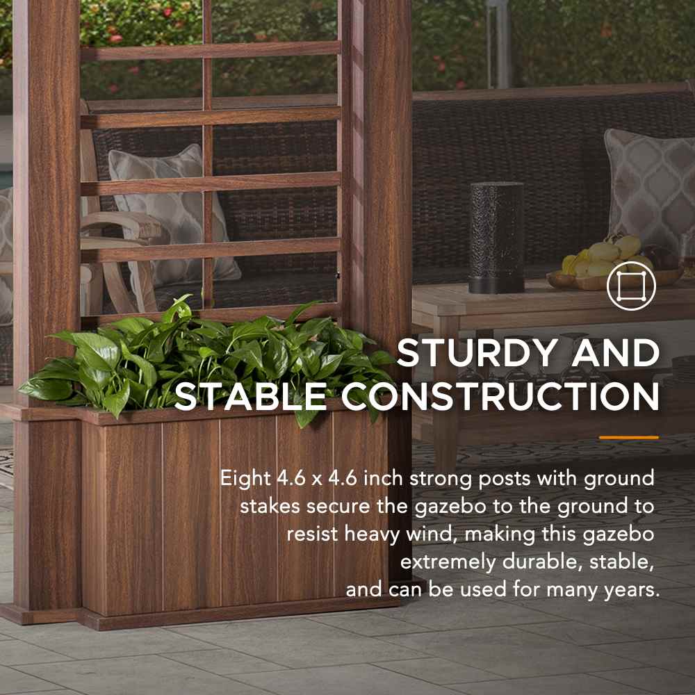 SUNJOY 13x15 Wilmington Aluminum Frame Hardtop Gazebo with Planters.