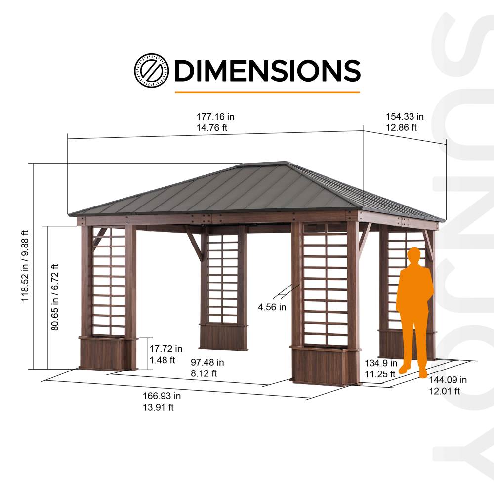 SUNJOY 13x15 Wilmington Aluminum Frame Hardtop Gazebo with Planters.