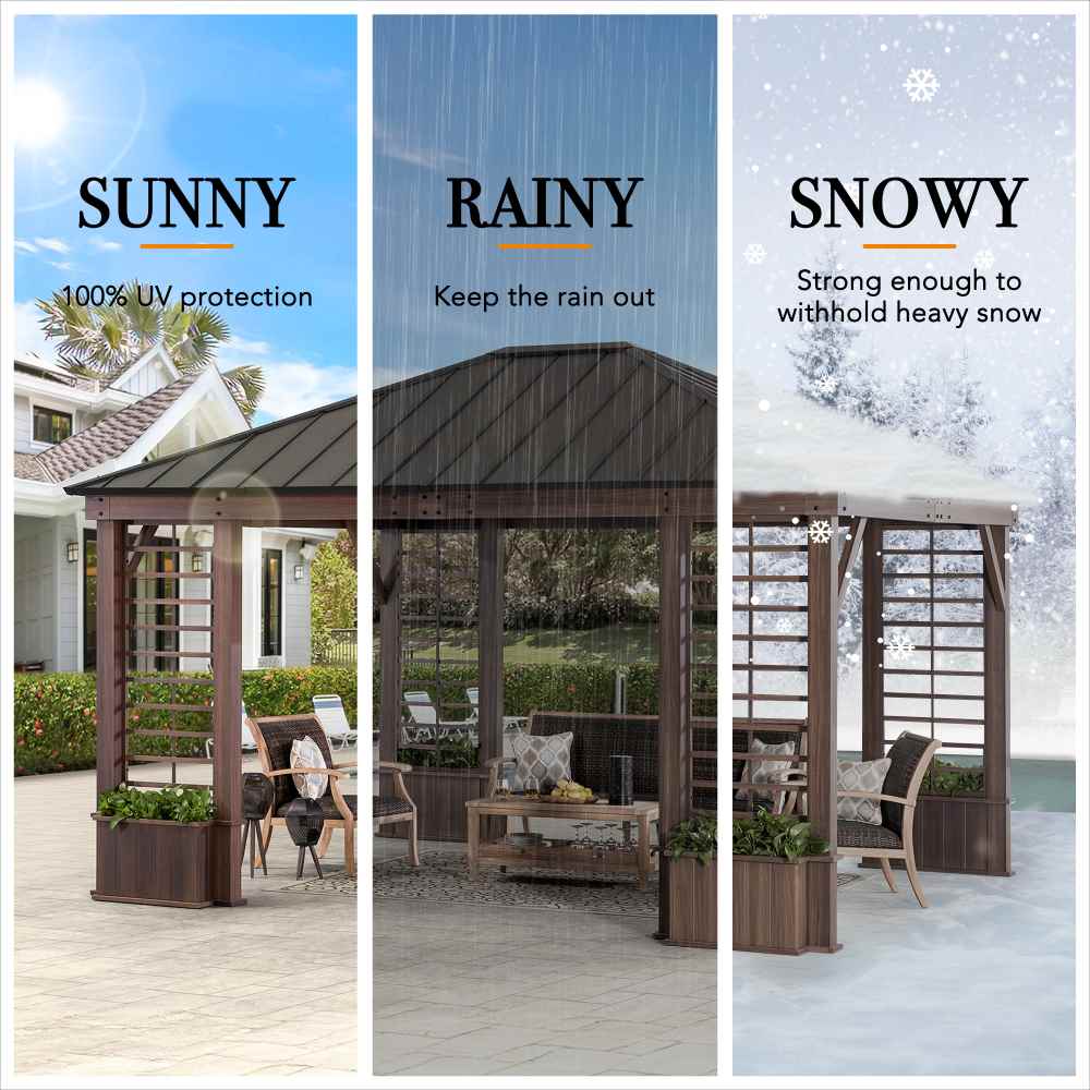 SUNJOY 13x15 Wilmington Aluminum Frame Hardtop Gazebo with Planters.