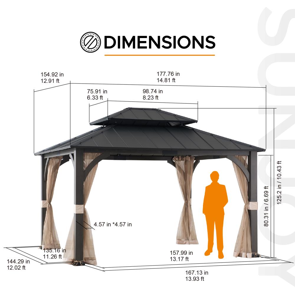 SUNJOY 13x15 Churchill Hardtop Gazebo with Metal Roof and Netting.