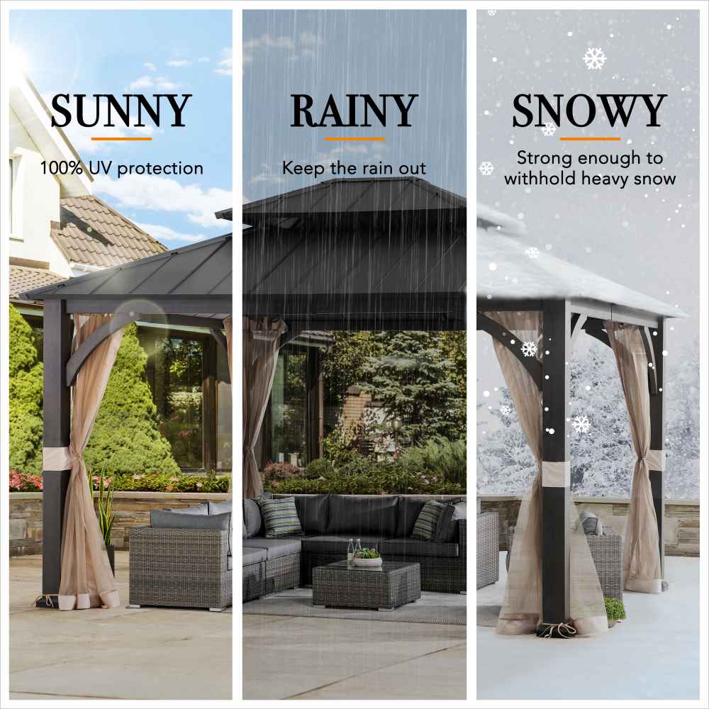 SUNJOY 13x15 Churchill Hardtop Gazebo with Metal Roof and Netting.