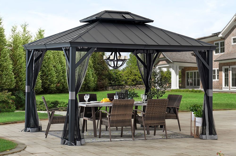 SUNJOY 10x12 Gazebo with Mosquito Netting and Solar Panel