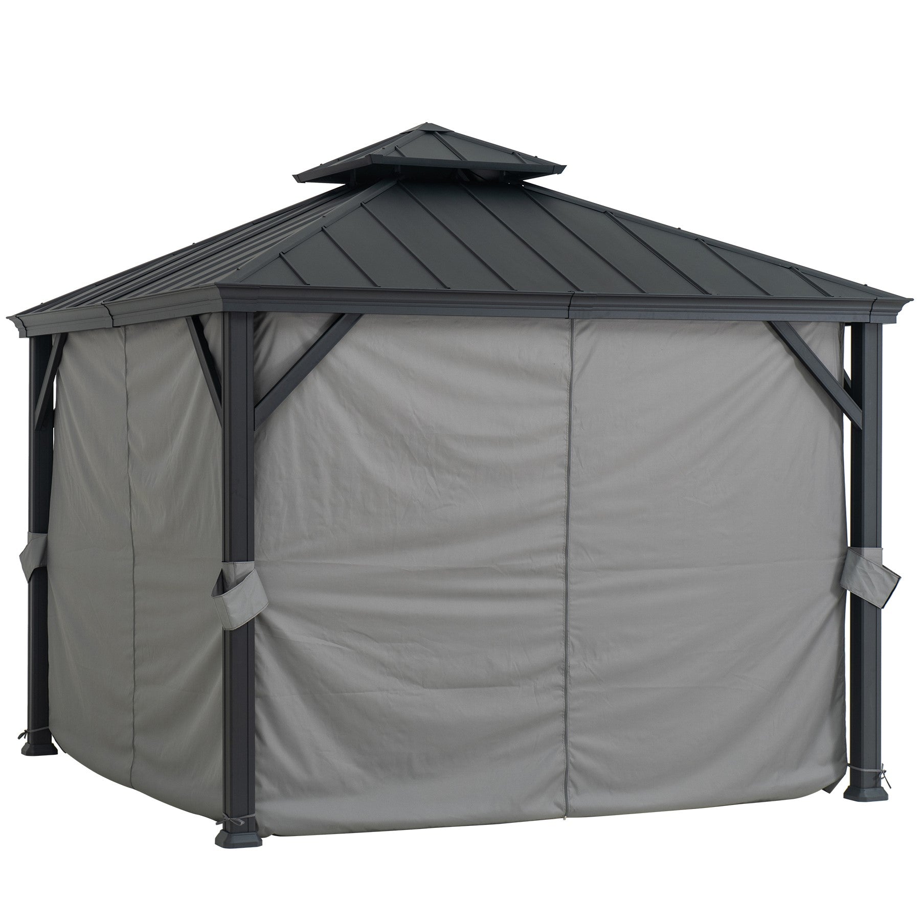 SUNJOY 10x10 Hardtop Gazebo with Aluminum Frame, Netting, and Curtain