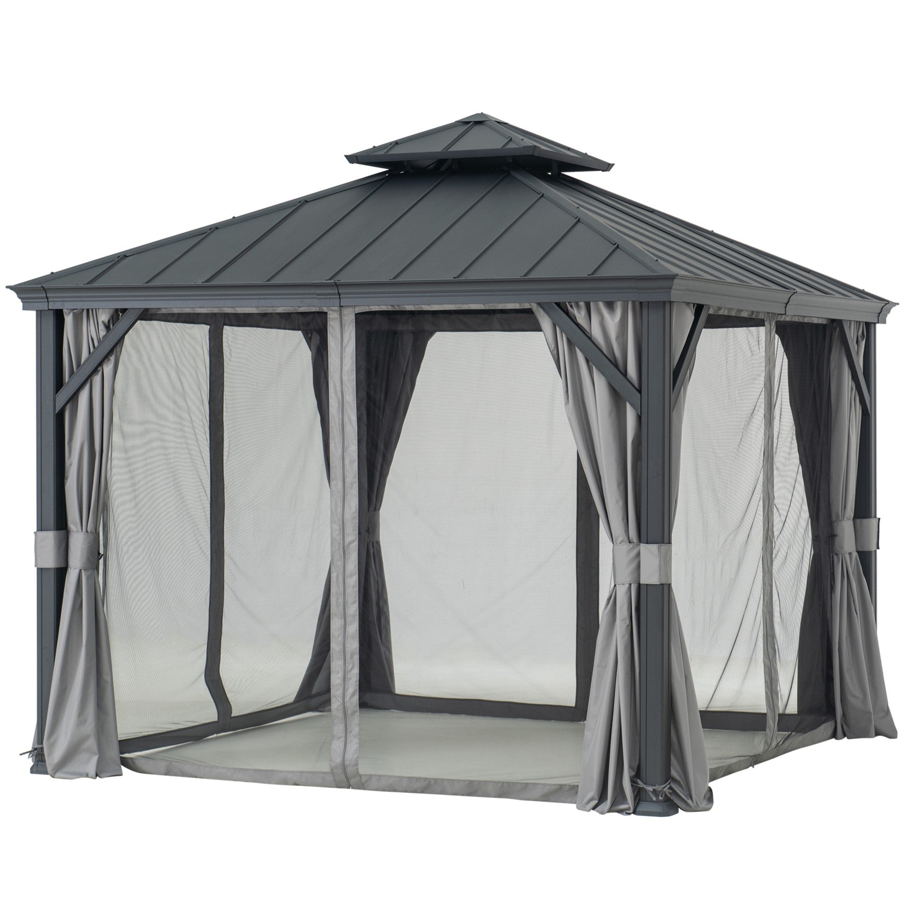 SUNJOY 10x10 Hardtop Gazebo with Aluminum Frame, Netting, and Curtain