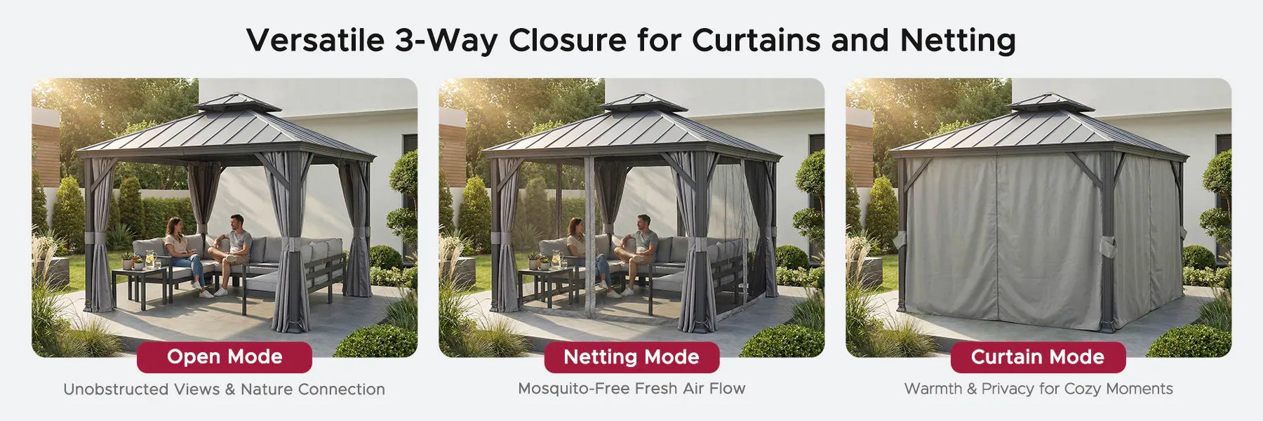 SUNJOY 10x10 Hardtop Gazebo with Aluminum Frame, Netting, and Curtain