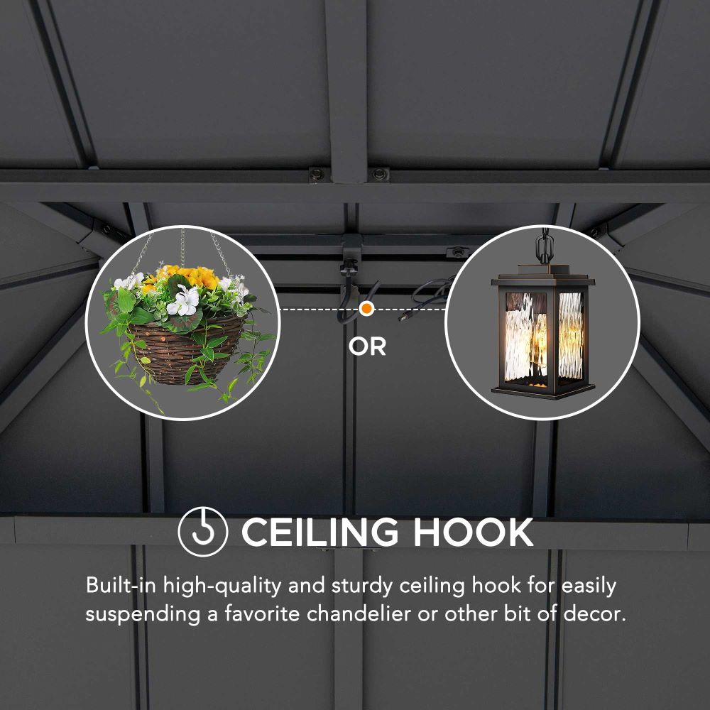 SUNJOY 10x12 Hardtop Gazebo with Solar Panel and Netting.