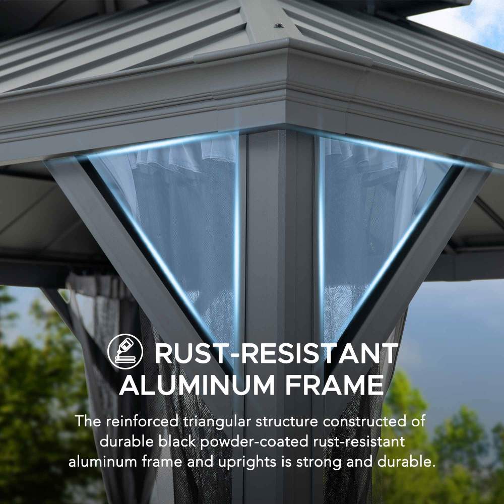 SUNJOY 10x12 Hardtop Gazebo with Solar Panel and Netting.