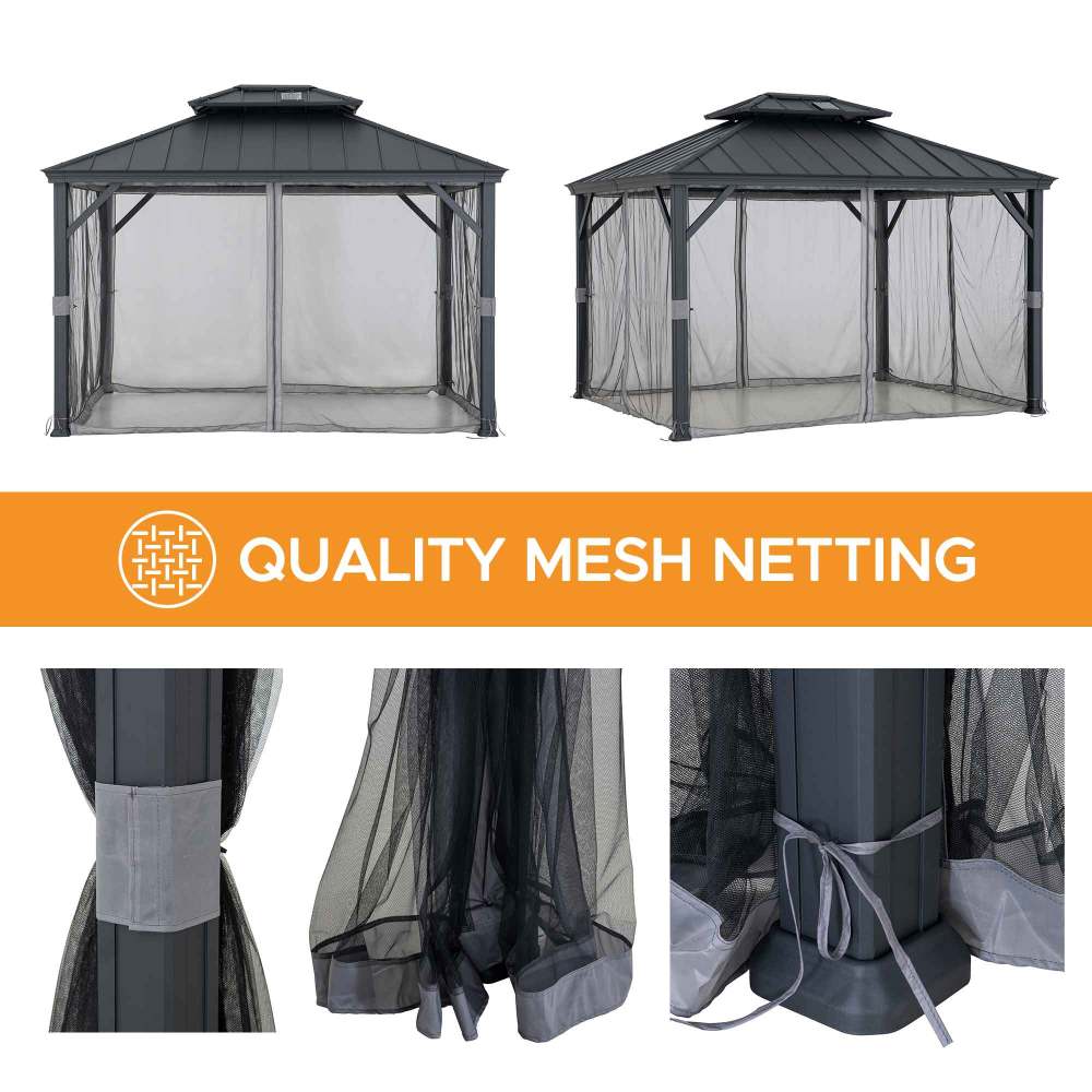 SUNJOY 10x12 Hardtop Gazebo with Solar Panel and Netting.