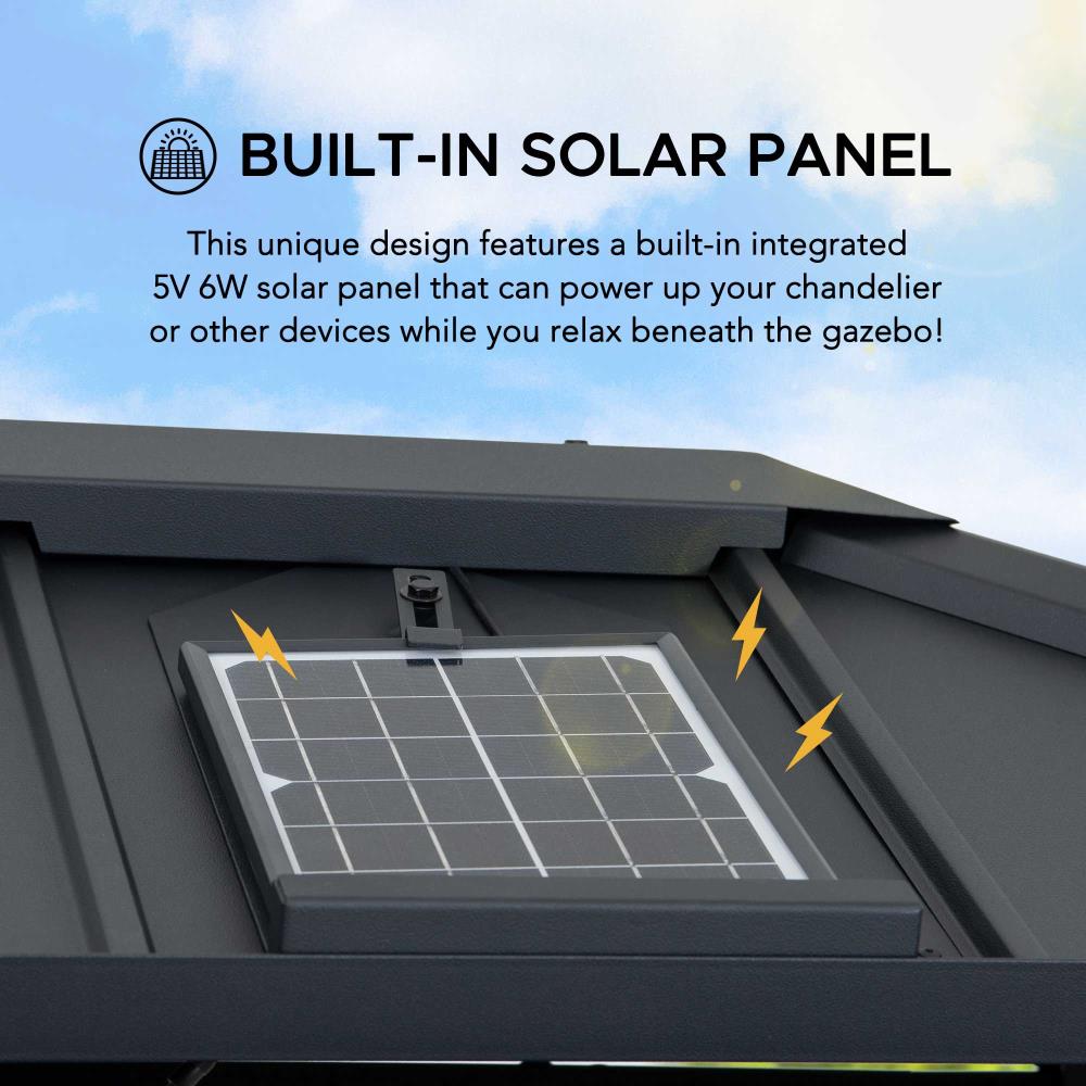 SUNJOY 10x12 Hardtop Gazebo with Solar Panel and Netting.