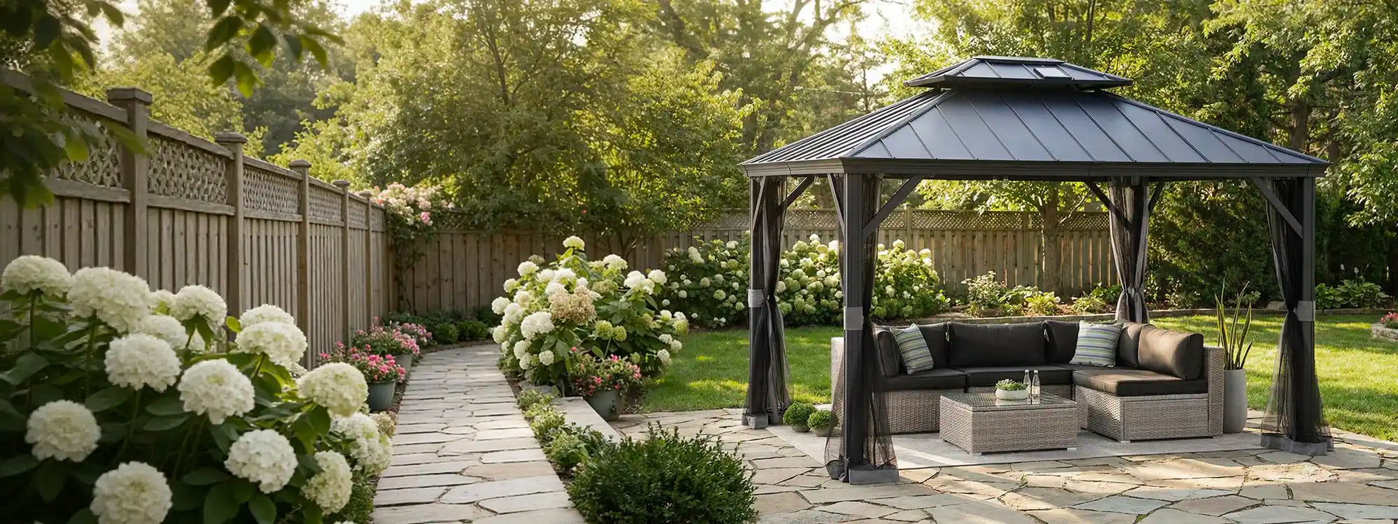 SUNJOY 10x12 Aluminum Frame Hardtop Gazebo with Solar Panel and Netting