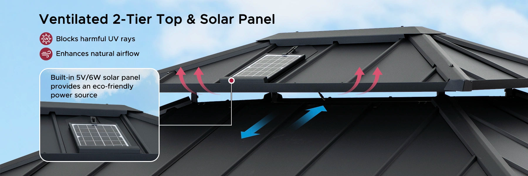 SUNJOY 10x12 Aluminum Frame Hardtop Gazebo with Solar Panel and Netting