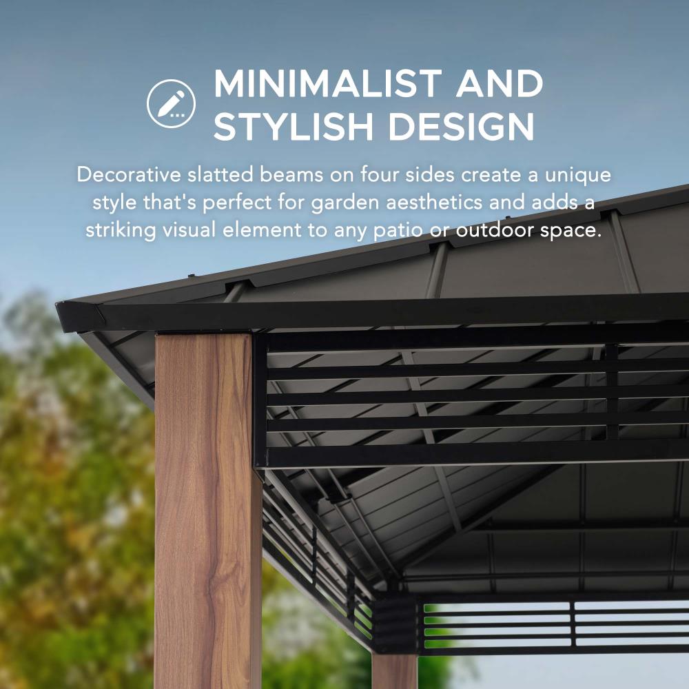 SUNJOY 13x15 Large Modern Gazebo with Metal Wood Look Posts.