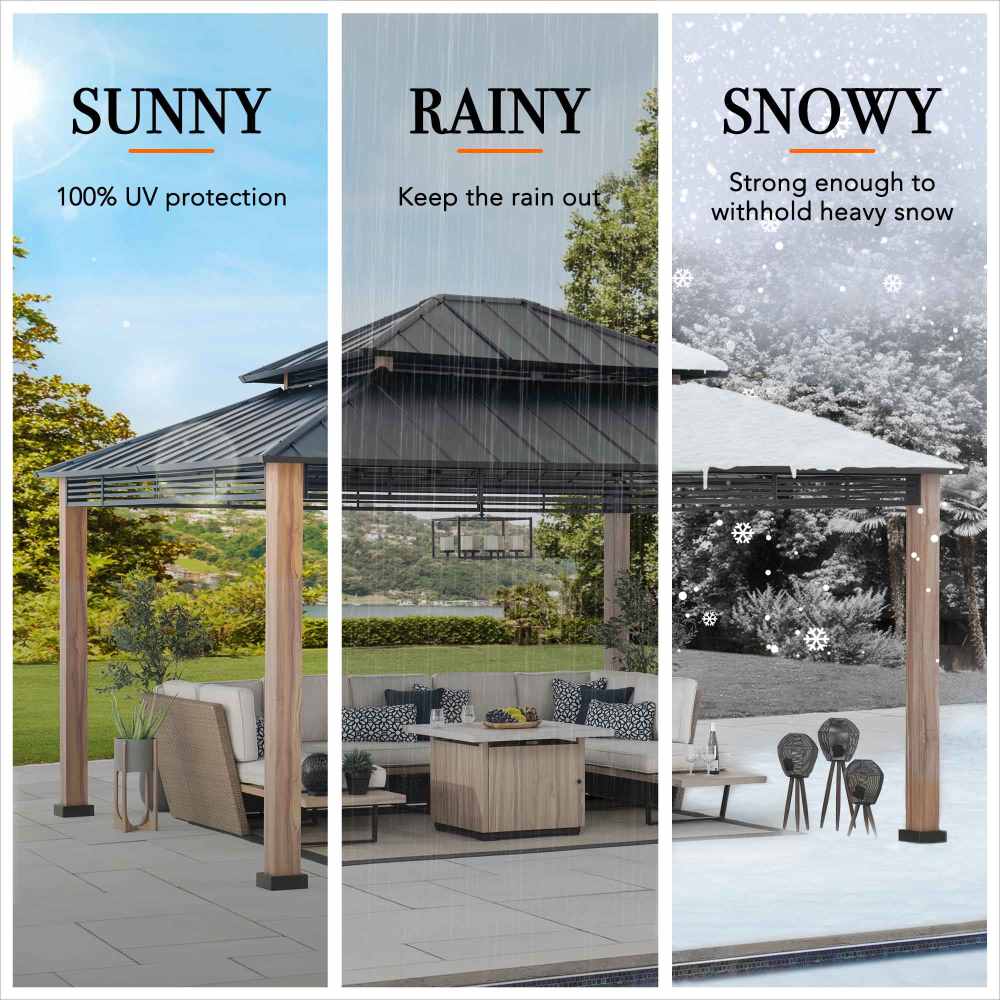 SUNJOY 13x15 Large Modern Gazebo with Metal Wood Look Posts.