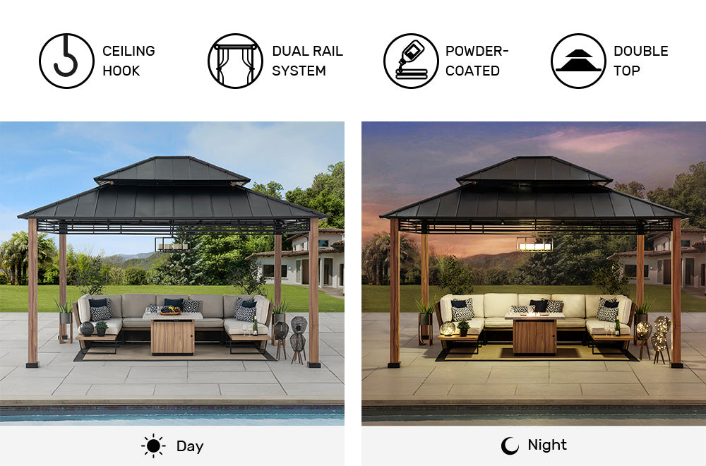 SUNJOY 13x15 Large Modern Gazebo with Metal Wood Look Posts