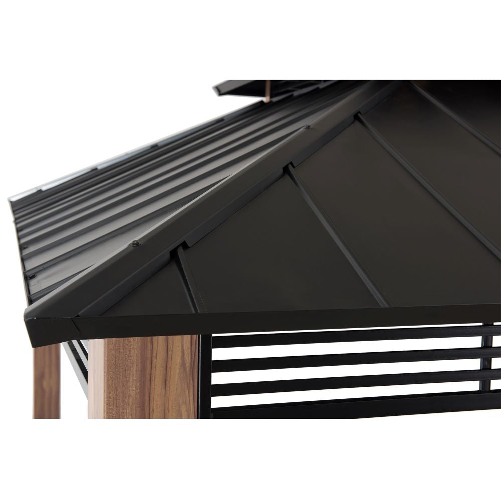 SUNJOY 13x15 Large Modern Gazebo with Metal Wood Look Posts