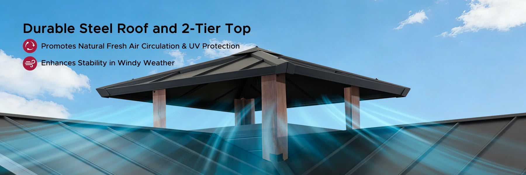 SUNJOY 12.5x12.5 Wooden Frame Hardtop Gazebo with Ceiling Hook