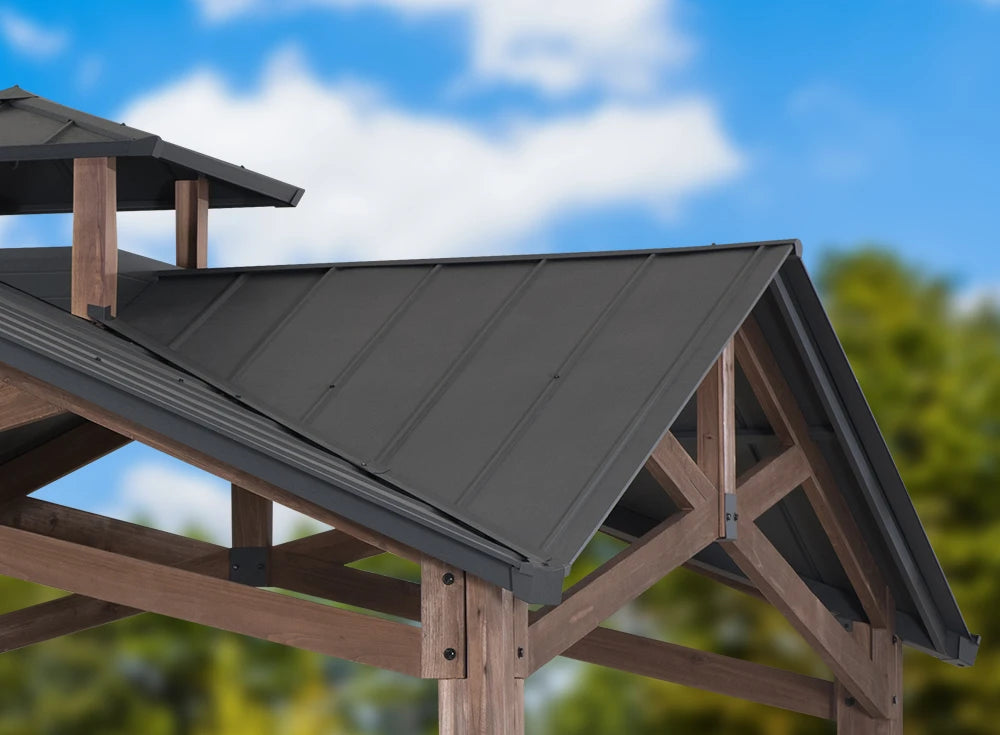 SUNJOY 12.5x12.5 Wooden Frame Hardtop Gazebo with Ceiling Hook
