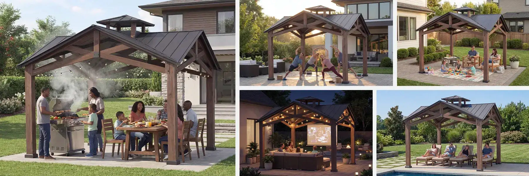 SUNJOY 12.5x12.5 Wooden Frame Hardtop Gazebo with Ceiling Hook