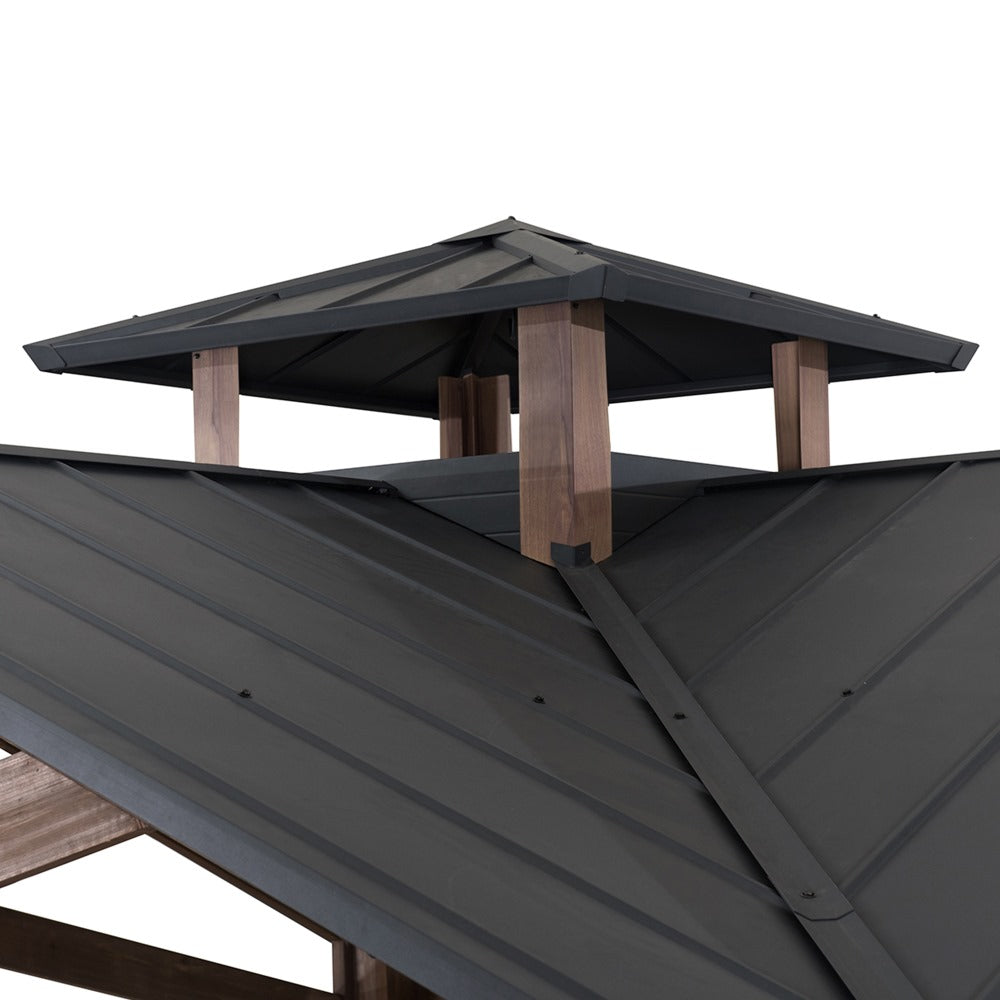 SUNJOY 12.5x12.5 Wooden Frame Hardtop Gazebo with Ceiling Hook