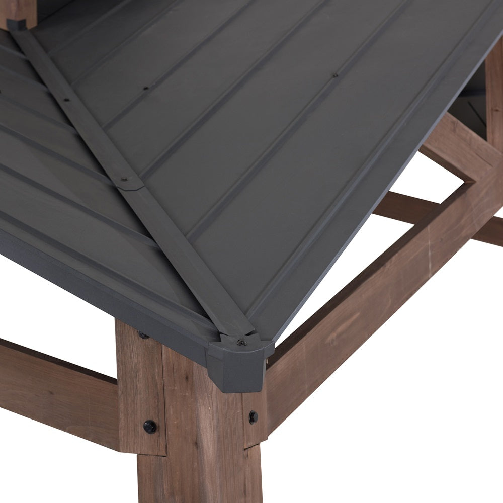 SUNJOY 12.5x12.5 Wooden Frame Hardtop Gazebo with Ceiling Hook