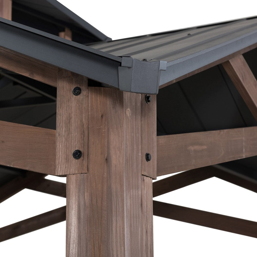 SUNJOY 12.5x12.5 Wooden Frame Hardtop Gazebo with Ceiling Hook