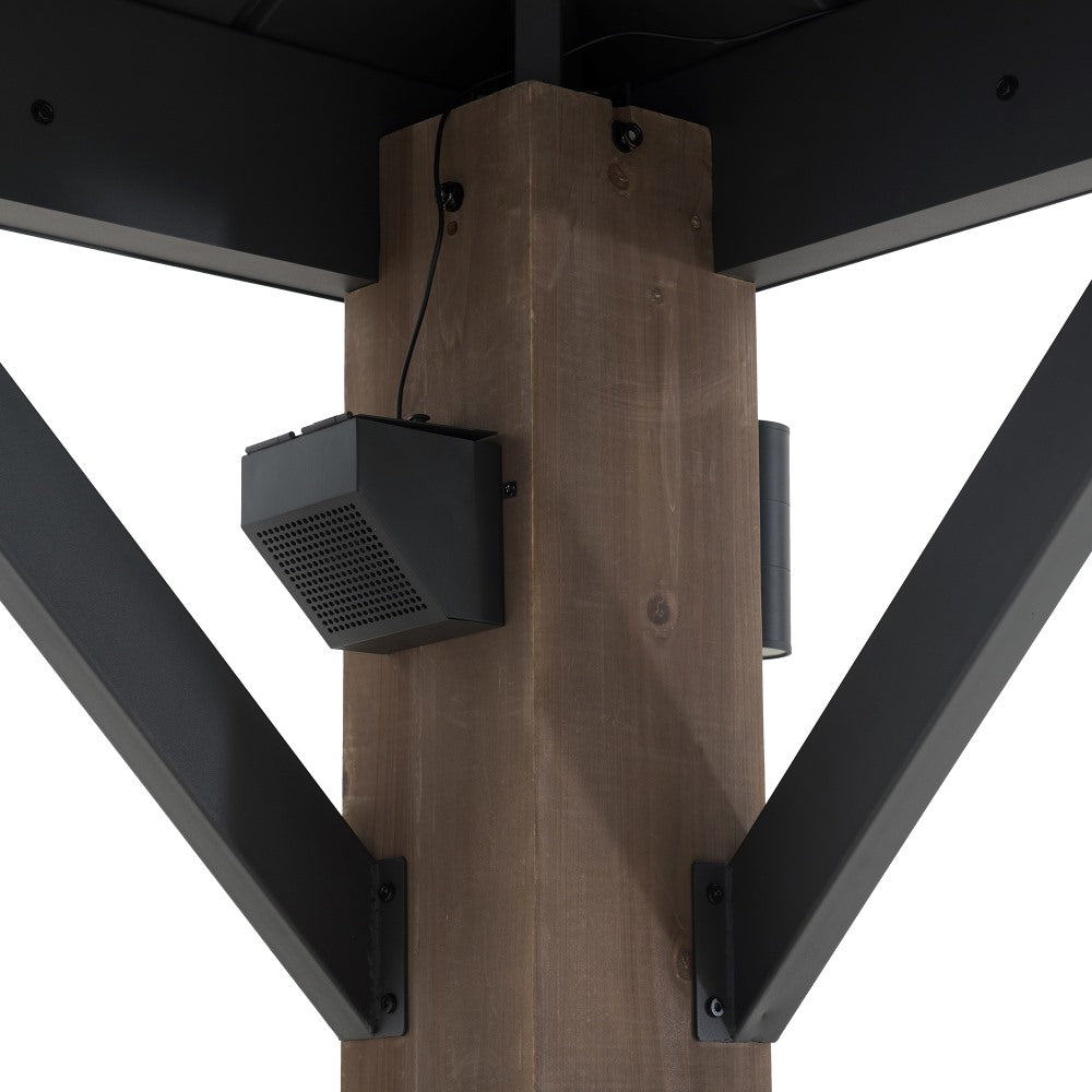 SUNJOY 12x14 Gazebo with Wood Shelves, Solar Speaker, and LED Lights