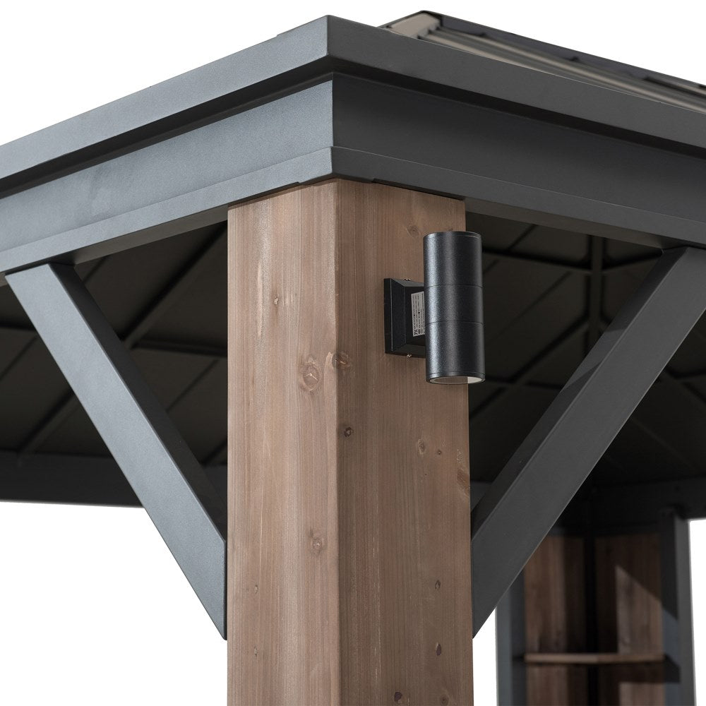 SUNJOY 12x14 Gazebo with Wood Shelves, Solar Speaker, and LED Lights