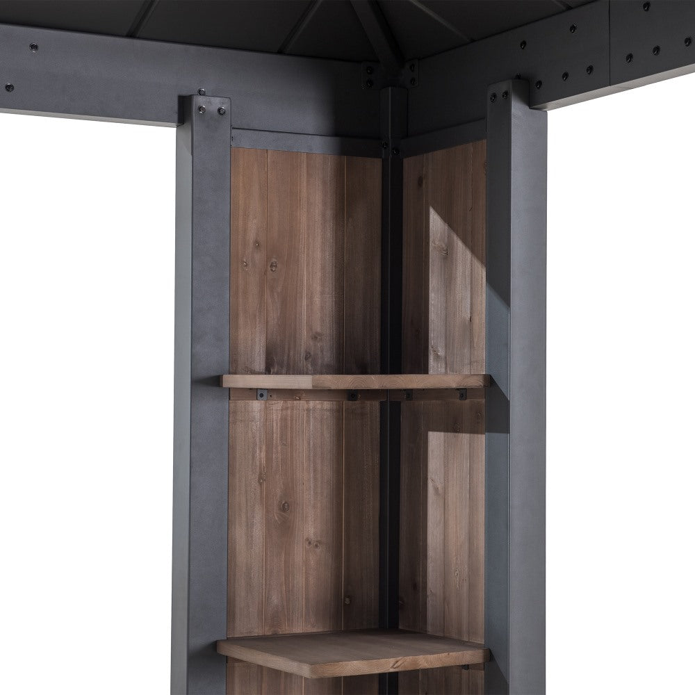 SUNJOY 12x14 Gazebo with Wood Shelves, Solar Speaker, and LED Lights