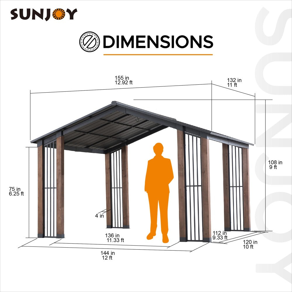 SUNJOY 11x13 Slanted Roof Cedar Gazebo with Ceiling Hook.