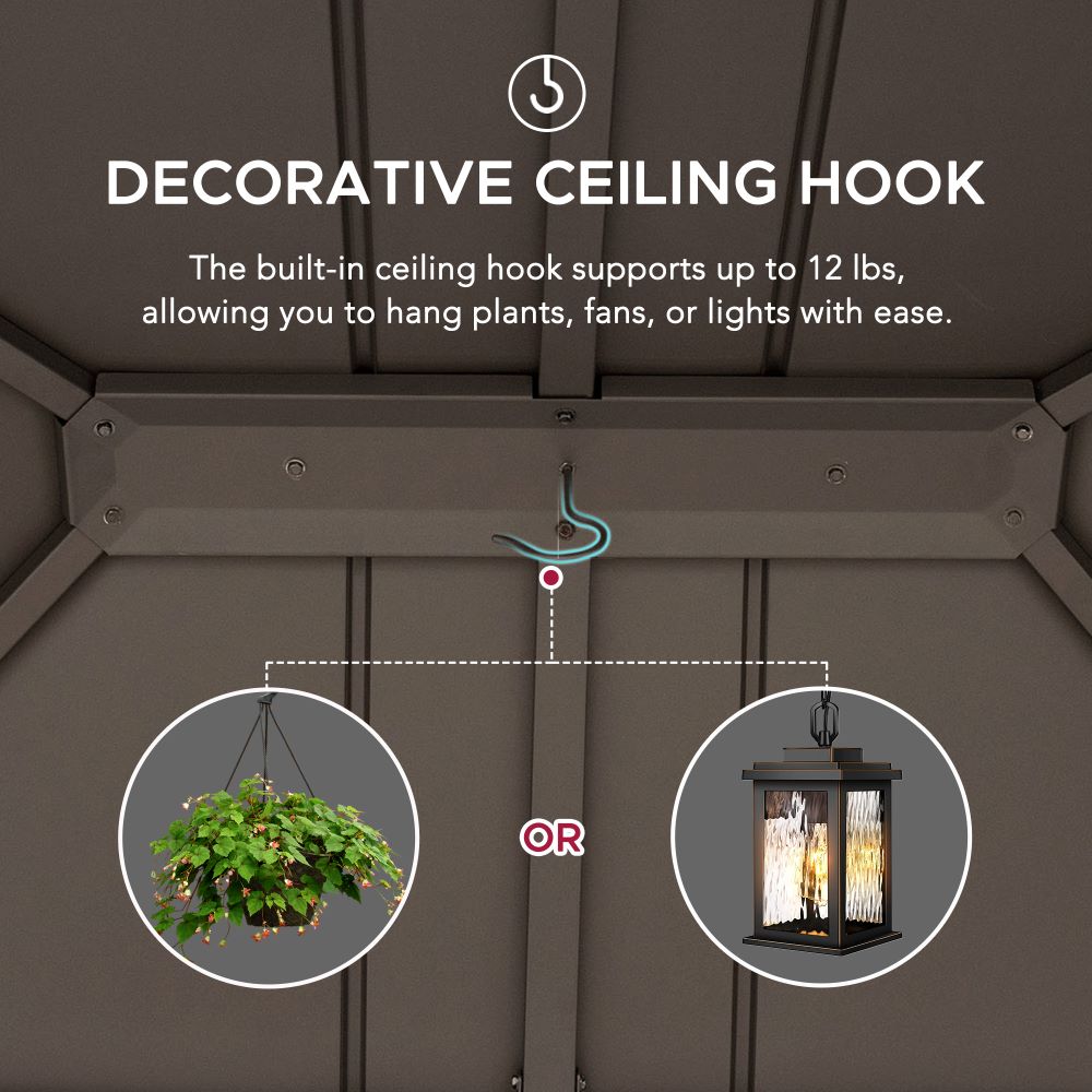 SUNJOY 11x13 Wooden Gazebo with Double Steel Roof, Nettings and Curtains - Weathered Cedar