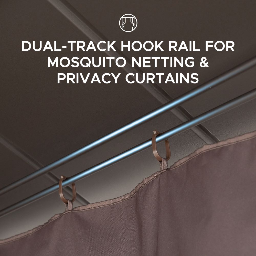 SUNJOY 11x13 Wooden Gazebo with Double Steel Roof, Nettings and Curtains - Weathered Cedar