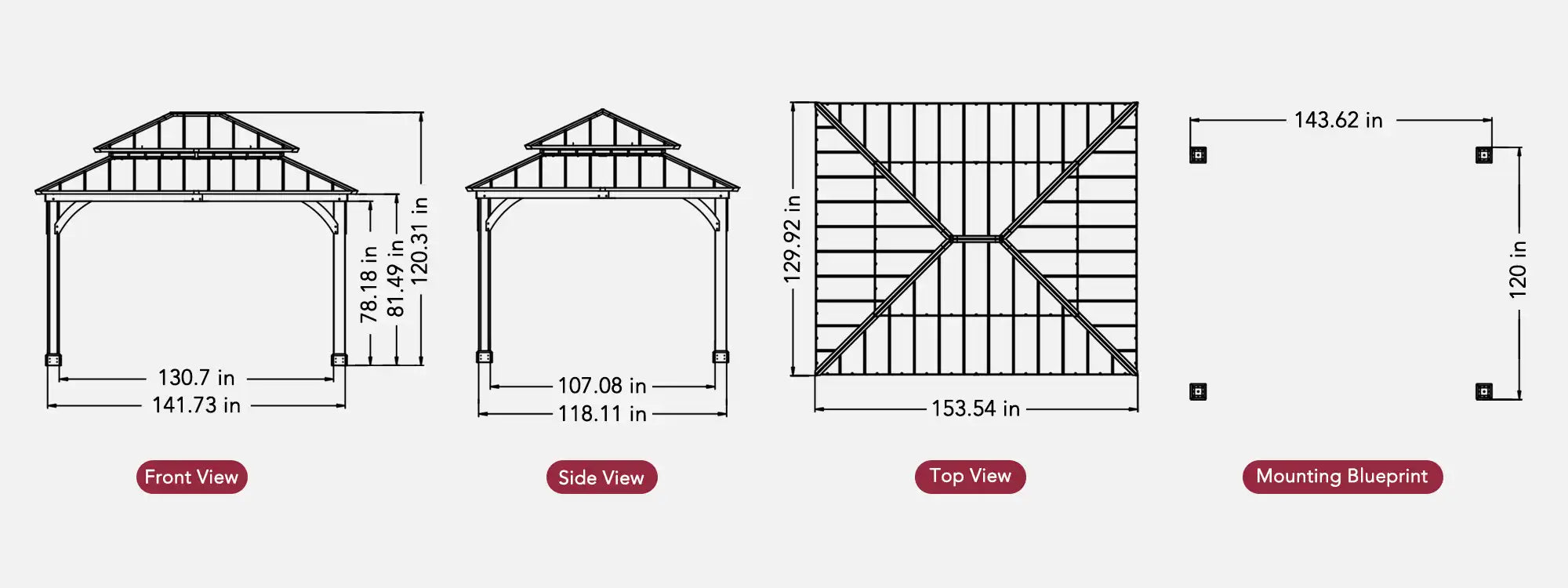 SUNJOY 11x13 Wooden Gazebo with Double Steel Roof, Nettings and Curtains - Weathered Cedar