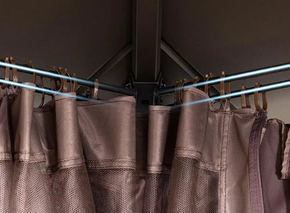 SUNJOY 11x13 Wooden Gazebo with Double Steel Roof, Nettings and Curtains - Weathered Cedar