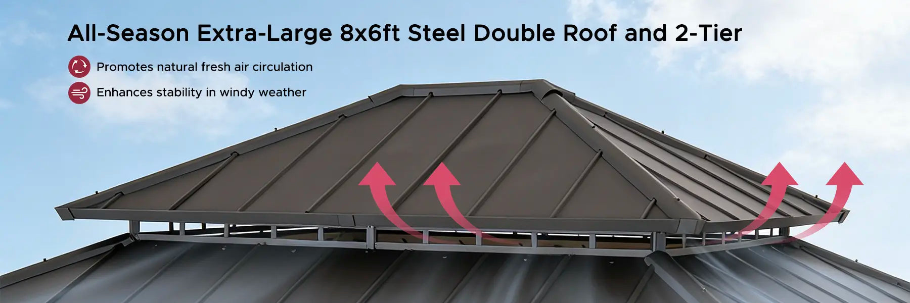 SUNJOY 11x13 Wooden Gazebo with Double Steel Roof, Nettings and Curtains - Weathered Cedar