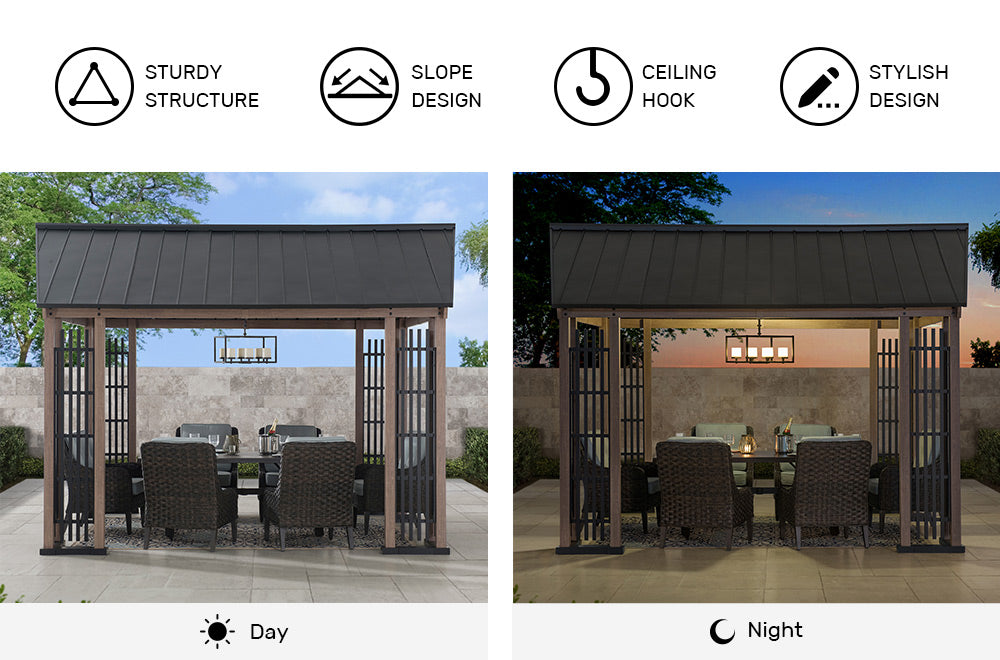 SUNJOY 11x13 Steel Gable Roof Hardtop Gazebo with Metal Ceiling Hook